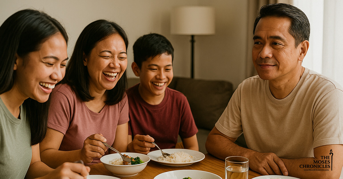 Filipino family eating a meal
