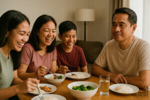 Filipino family eating a meal
